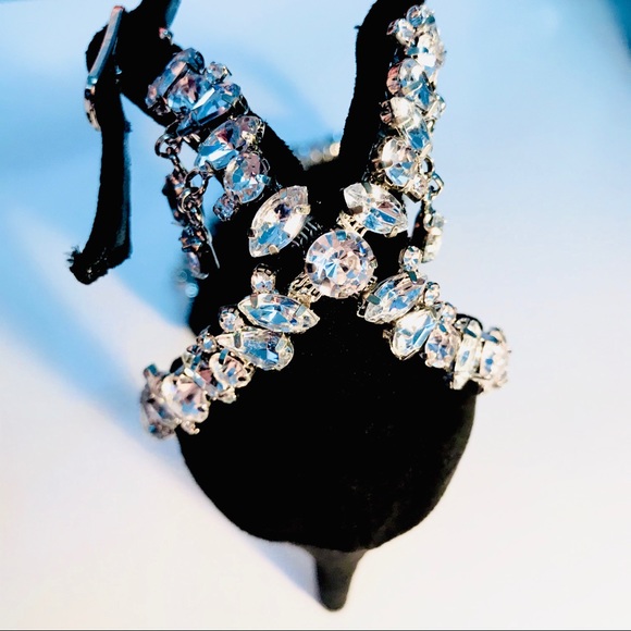Brand-new Black Suede Crystal Heels - Picture 5 of 7